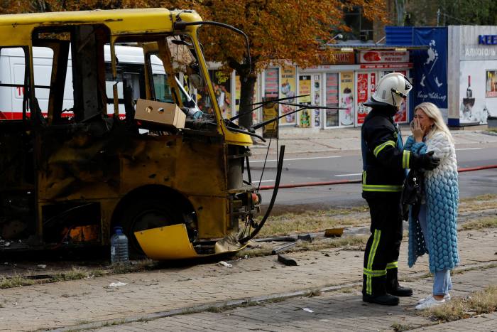 The aftermath of shelling in Donetsk on Thursday, which occupation authorities blamed on Ukraine