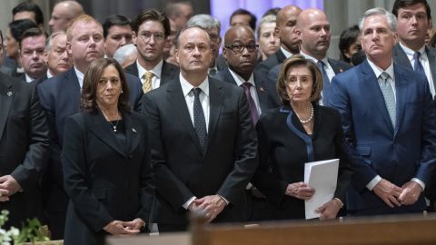 Vice President Kamala Harris, her husband Doug Emhoff, House Speaker Nancy Pelosi and House Minority Leader Kevin McCarthy were among the attendees. 