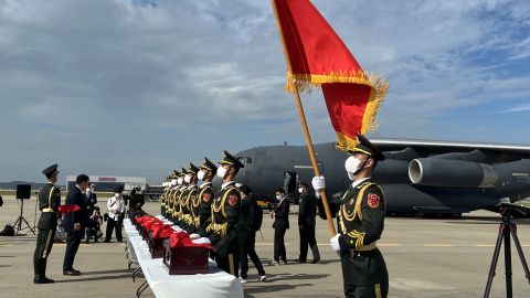 South Korea hands over the remains of Chinese who fought in the Korean war on Friday Sept. 16, 2022. (Gawon Bae/CNN)