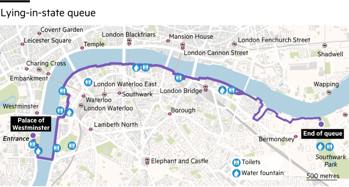 Designated queueing route for Queen Elizabeth’s lying-in-state