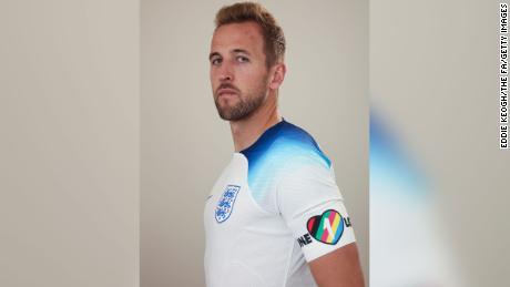 England captain Harry Kane wearing the OneLove armband.