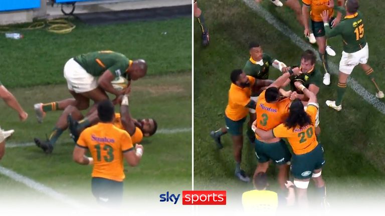 Mapimpi sparks brawl between South Africa and Australia after scoring try | Video | Watch TV Show