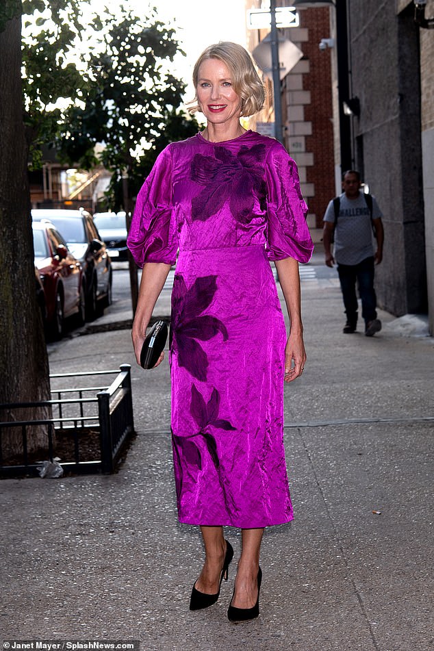 Naomi Watts is pretty in purple as she heads to Goodnight Mommy screening