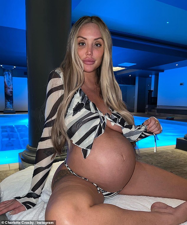 Pregnant Charlotte Crosby displays her baby bump in a zebra print bikini