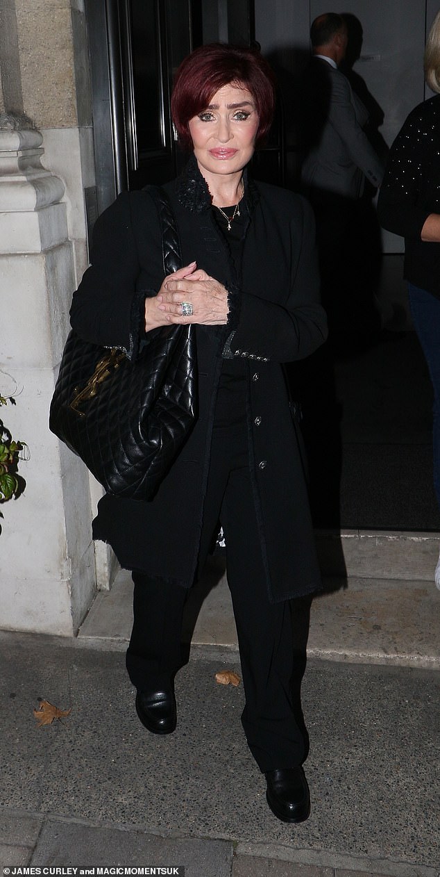 Sharon Osbourne cuts a stylish figure and totes a £3,150 YSL bag while stepping out to dinner