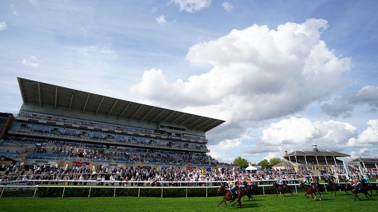 Bounce The Blues comes home in front in the Sceptre Stakes at Doncaster