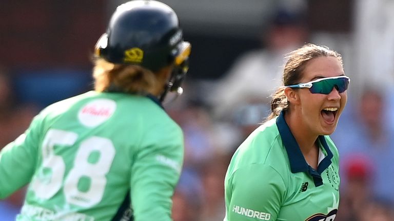 Alice Capsey (right) took two wickets and hit three fours and a six as Oval Invincibles retained the Hundred title