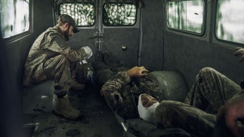 Wounded Ukrainian soldiers are seen in a vehicle in the freed territory of the Kharkiv region, Ukraine, Monday, September 12, 2022.