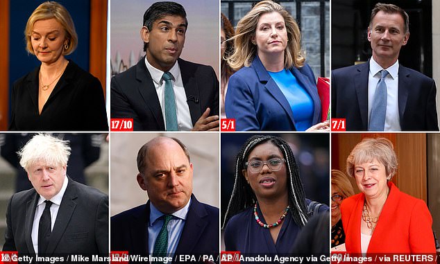 Potential runners and riders to replace Liz Truss: (L-R, top line first) Rishi Sunak, Penny Mordaunt, Jeremy Hunt, Boris Johnson, Ben Wallace, Kemi Badenoch and Theresa May