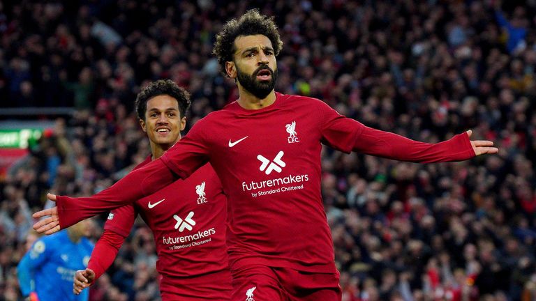 Mohamed Salah celebrates his goal against Man City