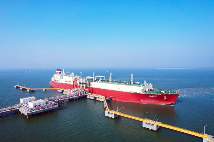 Liquefied natural gas delivered by QatarEnergy is unloaded in Tianjin, China