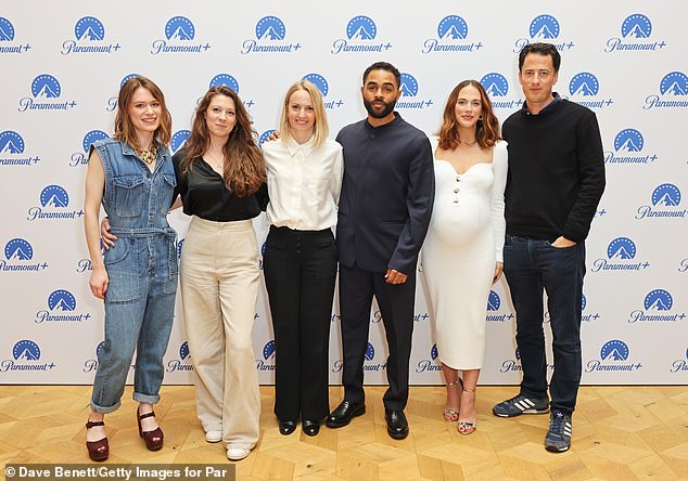 Rubbing shoulders: Jessica is pictured with producers and author Beth O'Leary (far left)