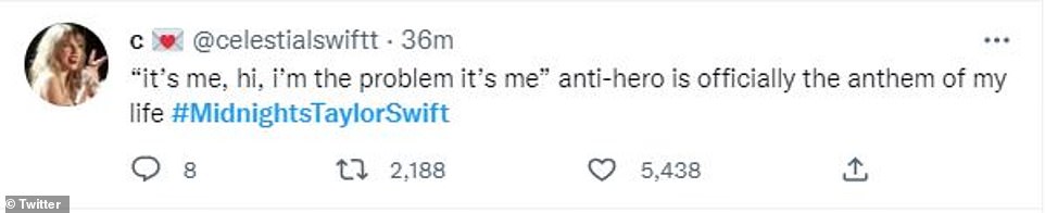 Anti-Hero: Many Swifties expressed their love for the album's lead single Anti-Hero and its relatability