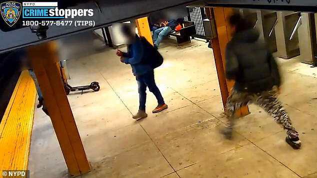 The terrifying clip of the attack shows the suspect - who cops say is Ramirez - appear wild-eyed and unhinged moments before the shove took place.