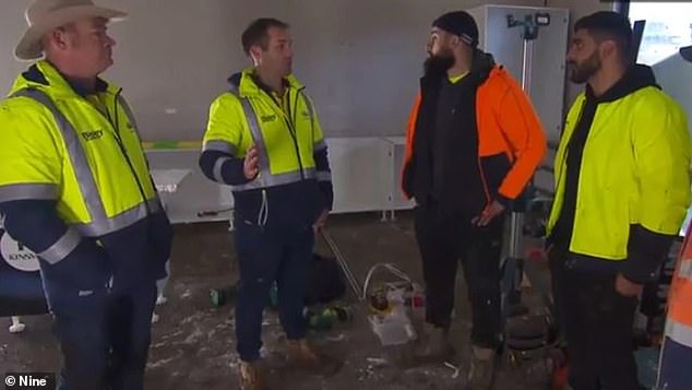 The best friends were caught fuming earlier in the episode as they were told the builders couldn't finish their shed roof due to the weather. Here with Keith and Dan