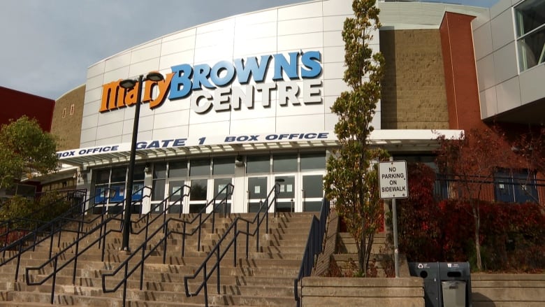 An image of an arena with a sign that reads Mary Brown's Centre. 