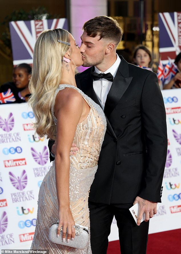 Packing on the PDA: The couple, who met on the 2022 series of the ITV2 dating show, showed off their love as they had a smooch on the red carpet at London's Grosvenor House