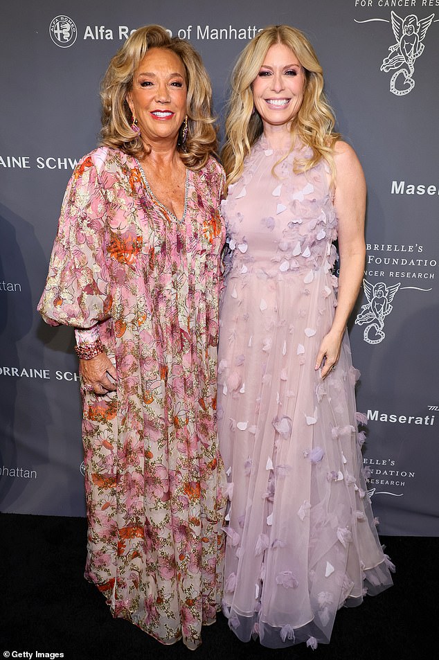 Delicate: Singer Denise Rich (L), 78, was a vision in a pastel-toned pink floral gown, while TV personality Jill Martin, 46, looked beautiful in a delicate lavender gown