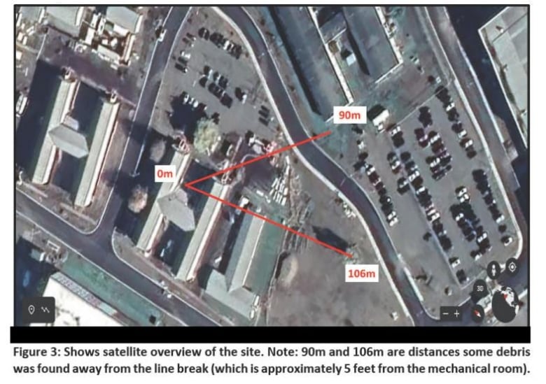 A satellite image showing a military base, with arrows indicating '90m' and '106m'.