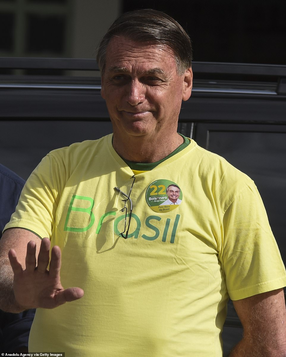 Bolsonaro shortly after casting his vote in Rio de Janerio this morning - he has ended up losing the election by a hair