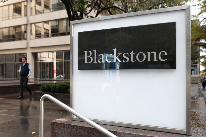 A Blackstone Group sign outside its headquarters in New York