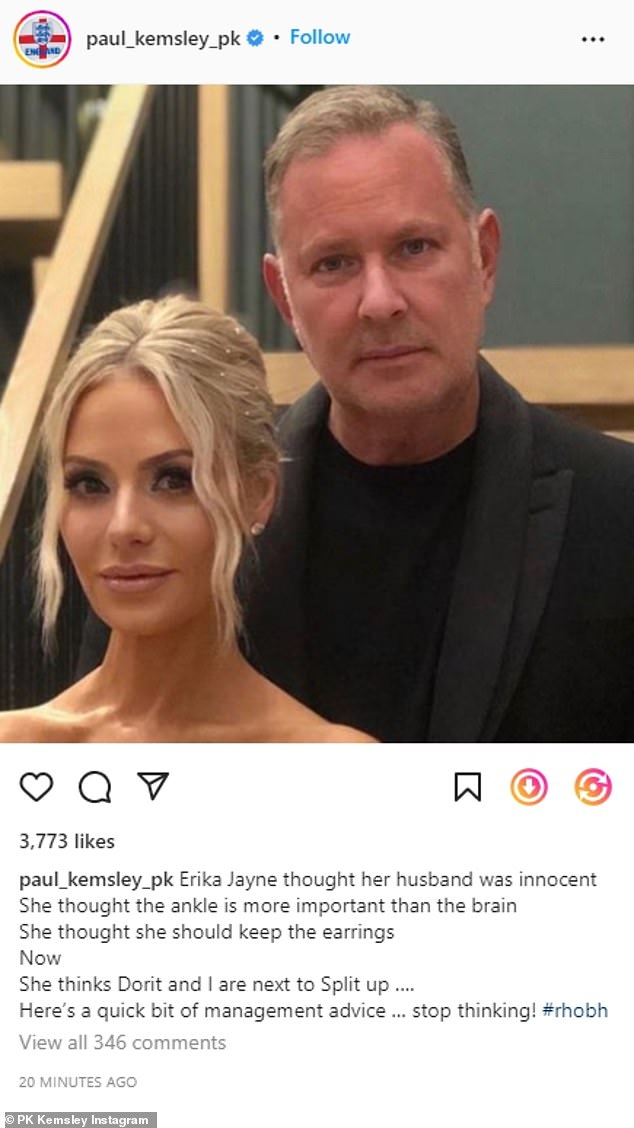 Dorit Kemsley and husband PK Kemsley put Erika Jayne on blast