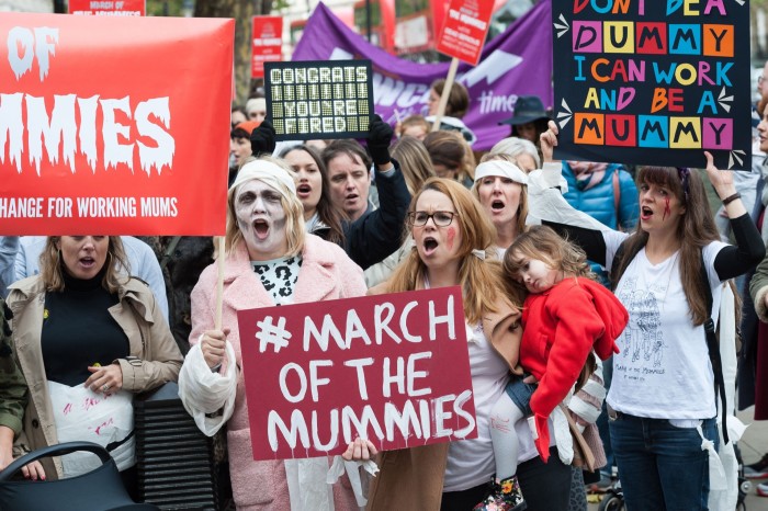 Hundreds of women on a March of the Mummies protest in 2017