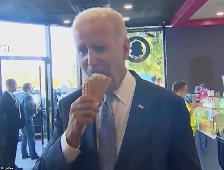 Joe Biden is slammed for saying the economy is ‘strong as hell’ while eating ICE CREAM in Portland