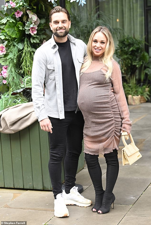 Pregnant Jorgie Porter looks incredible in a sheer dress as she enjoys her baby shower in Manchester