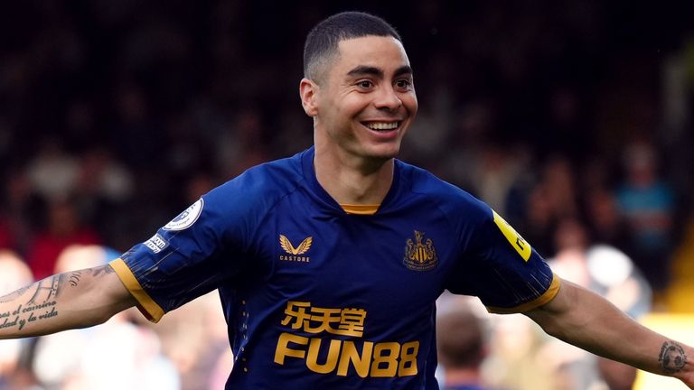 Miguel Almiron celebrates scoring Newcastle&#39;s fourth goal