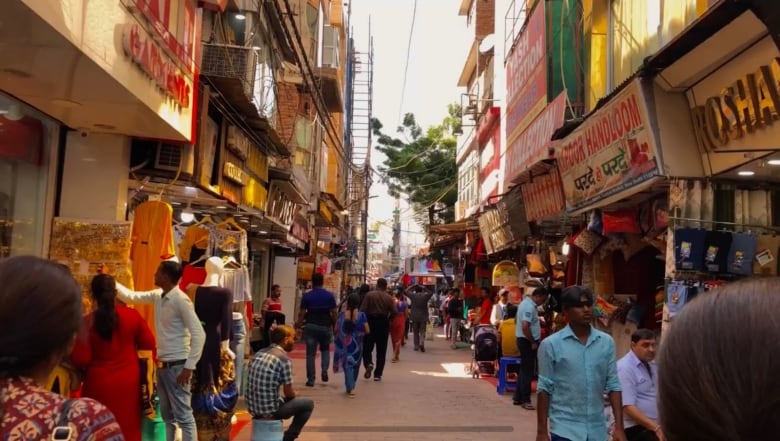 A clothing market near Madan’s grandparents’ apartment in New Delhi, India. 