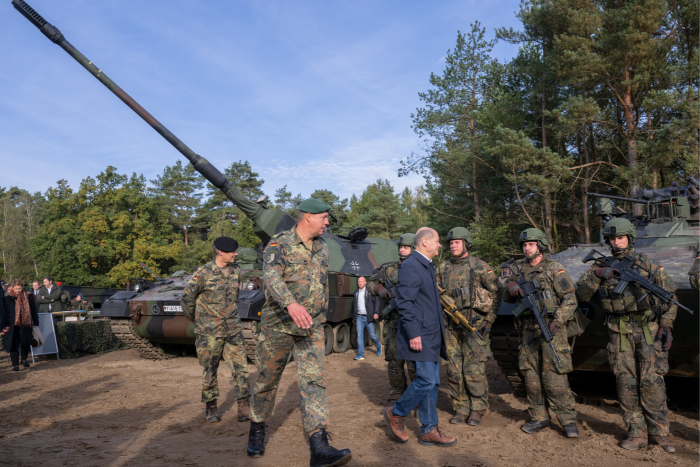 Chancellor Olaf Scholz during a visit at the Bundeswehr army training center in Ostenholz on October 17