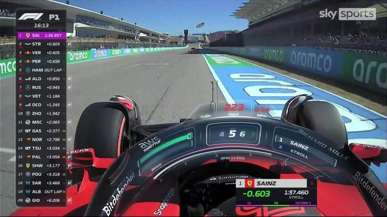 Ride on board with Carlos Sainz as he goes quickest in first practice at the US Grand Prix.