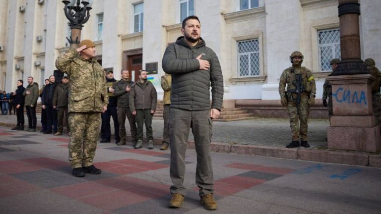 Volodymyr Zelenskyy visits liberated Ukrainian city of Kherson