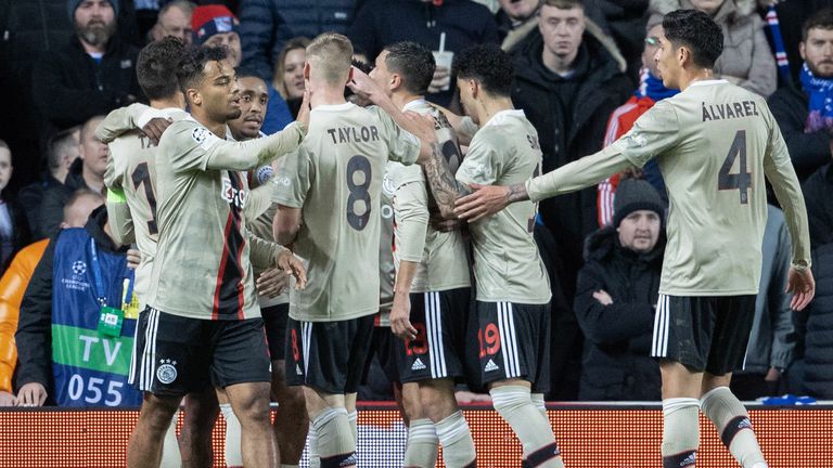 Ajax celebrate after Mohammed Kudus makes it 2-0 against Rangers