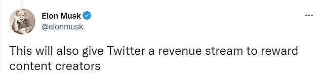 Musk detailed his plan on the platform, proposing those who pay will get 'priority in replies, mention, and searches...ability to post long video and audio, and half as many ads'