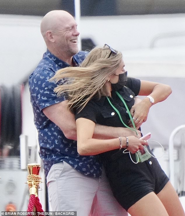 Beaming: Mike had plenty of energy after his isolation period and couldn't stop laughing as he messed around in between filming scenes for the ITV show