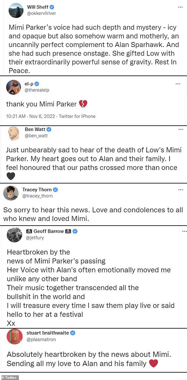 'Absolutely heartbroken': Condolences for Parker streamed in from Mogwai's Stuart Braithwaite, Portishead frontman Geoff Barrow, Everything But the Girl, Run the Jewels rapper El-P, and Grammy nominee Will Sheff