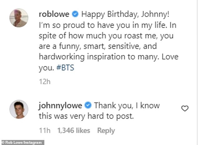 The 58-year-old Emmy nominee gushed: 'Happy Birthday, Johnny! I'm so proud to have you in my life. In spite of how much you roast me, you are a funny, smart, sensitive, and hardworking inspiration to many. Love you'