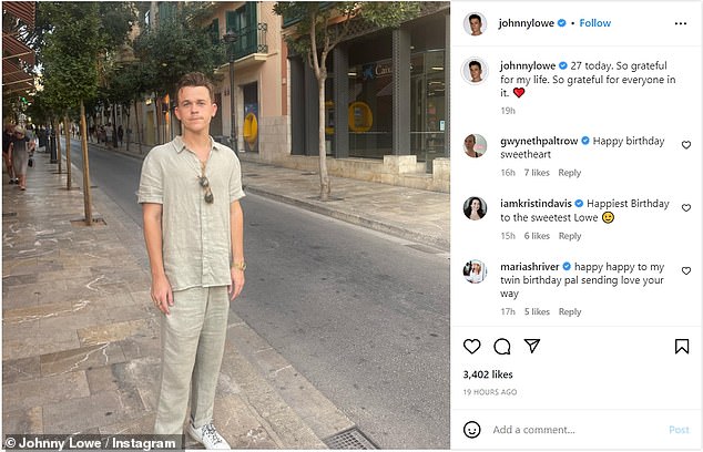 'So grateful for my life. So grateful for everyone in it': The actor-screenwriter's own birthday post received glowing comments from Gwyneth Paltrow, Kristin Davis, and Maria Shriver