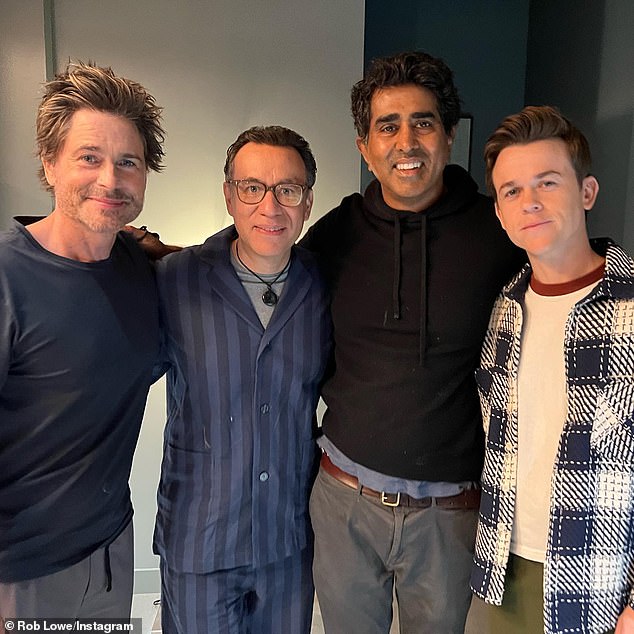 Premieres next spring on Netflix! Last summer, the Lowes co-created and starred as a father-son duo in the 10-episode comedy series Unstable, which was directed by Jay Chandrasekhar (2-R, pictured July 26) and co-starring SNL alum Fred Armisen (2-L)