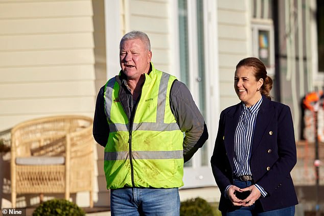 The spy also said there is 'little interaction' between the tradesmen and the teams - a spurious claim given they are often seen together on screen - and the majority of construction is handled by 'the production builders'. (Pictured: Scott Cam and Alice Stolz from Domain)