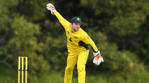 Nero throws the ball back during a match at the International Cricket Inclusion Series.