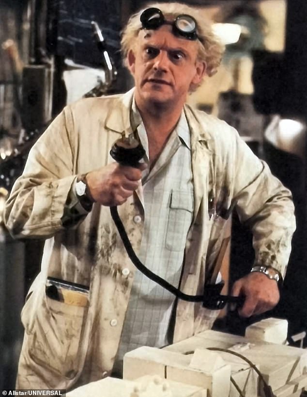 Who's who: Christopher is pictured in the original 1985 movie as Doc, a gravelly-voiced old man who turns his DeLorean into a time machine