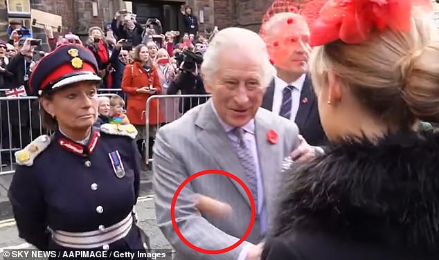 Footage caught the moment eggs flew past King Charles as he was greeted by city leaders in the centre of York yesterday