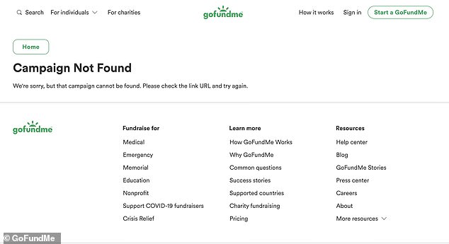 The GoFundMe page was taken down by this morning
