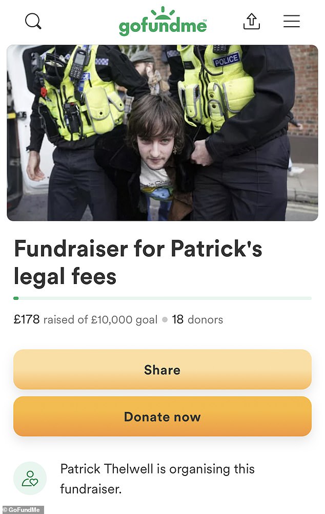 In the appeal titled 'Fundraiser for Patrick's legal fees', the International Relations masters student at the University of York claimed he was facing a £5,000 fine and up to six months in prison