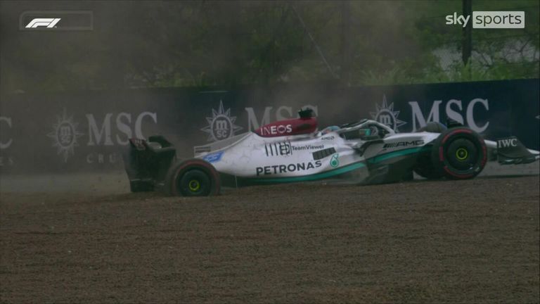 George Russell lost control of his Mercedes and got beached in the gravel, bringing out the red flag 