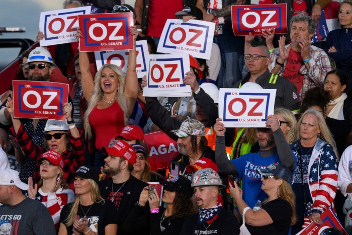 Attendees cheer as Republican Senatorial candidate for Pennsylvania Mehmet Oz