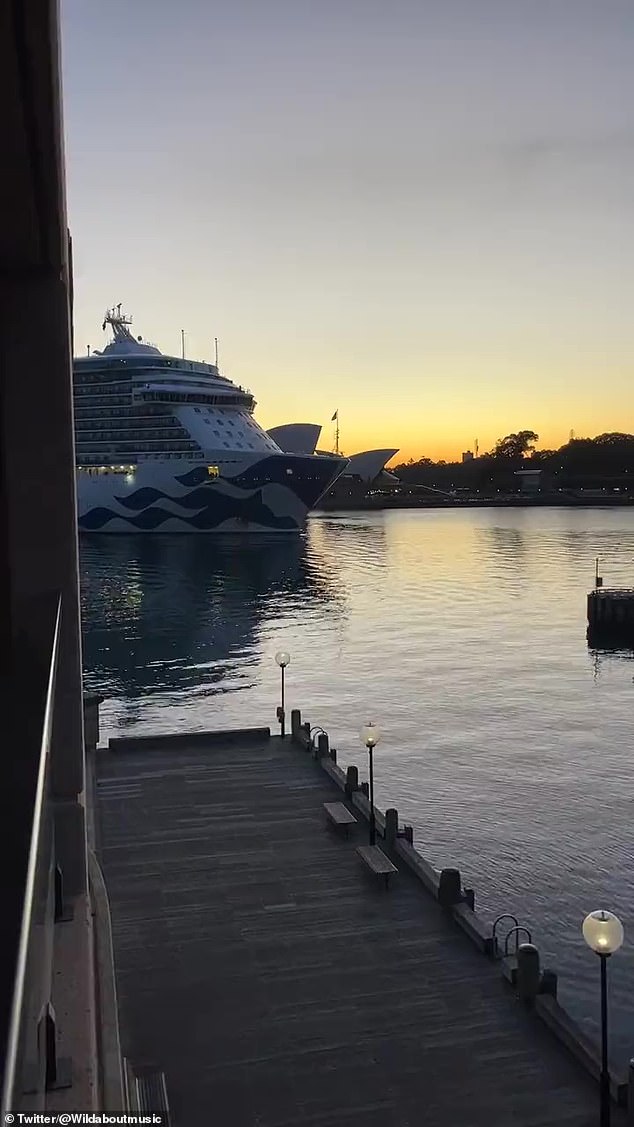 Ambulance crews waited nearby as the cruise ship docked with the first wave of uninfected guests leaving the vessel wearing face masks